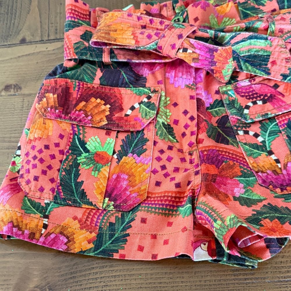 FARM Rio Tropical Print High-Waist Belted Shorts XS VGUC - Picture 4 of 5